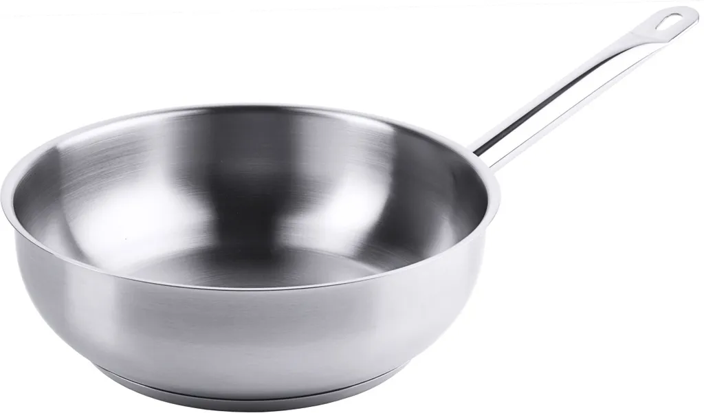 Padella Contacto in acciaio inox 18/10 Ø24 cm con manico tubolare e bordo versatore, adatta all'induzione, base a capsula, casseruola senza coperchio