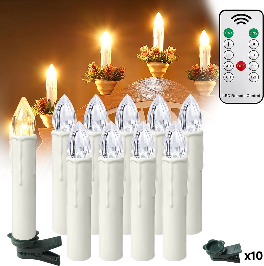 XMTECH 10x LED Weihnachtsbaumkerzen Kabellos mit Timer Produktbild 