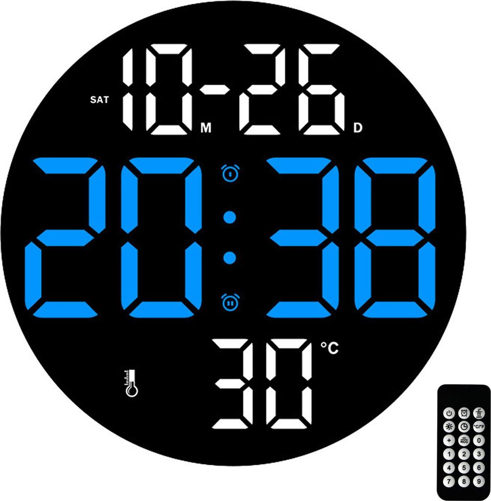 OKWISH Wanduhren Minimalistische, Multifunktionale Wanduhr, LED Wanduhr, Digitale Wanduhr mit großen Zahlen, Wanduhr mit Alarmfunktion,Moderne Wan...