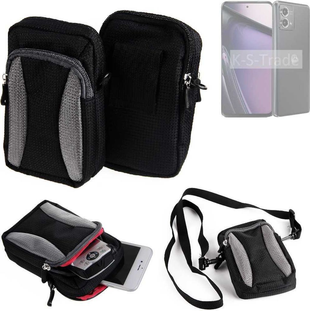 K-S-Trade Holster Schutz Hülle kompatibel mit Motorola Moto G Stylus 5G (2023) Handy Hülle Gürteltasche Umhängetasche mit Zusatzfach schwarz