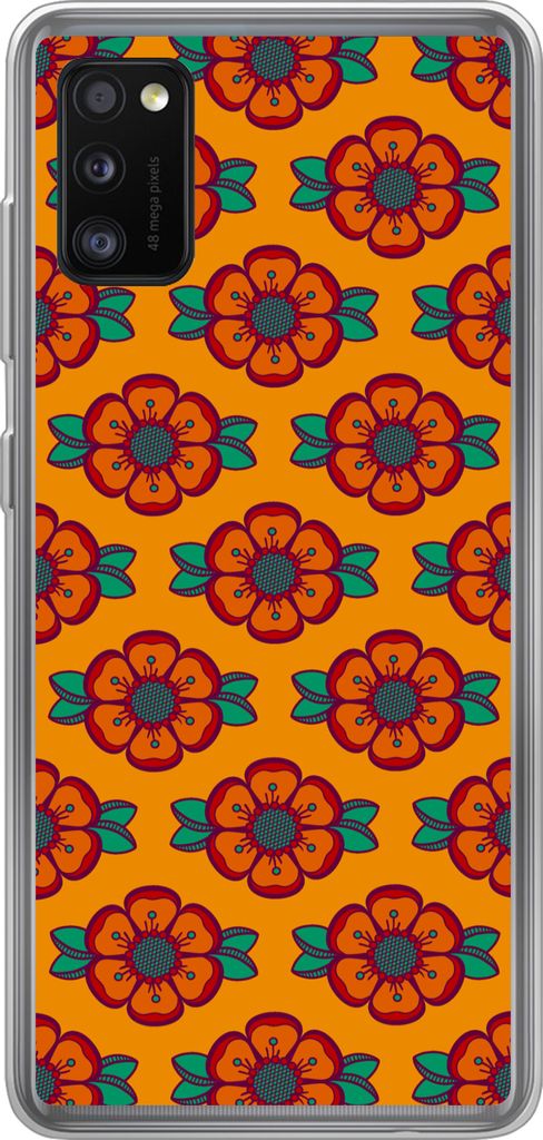 MuchoWow Handyhülle Schutzhülle Hülle für Telefoonhoesje Samsung Galaxy A41 Design - Retro - Rosen - Orange Silikon Softcase Handy Hülle - M...