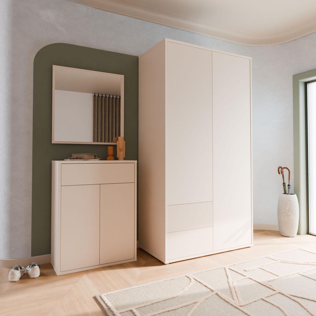 Forte ALICE SPRINGS Garderobenschrank 120, modern-minimalistisch, 2-türig, 2 Schubladen, Flurschrank, Holzwerkstoff, Kaschmir Beige, 114,5 cm brei...