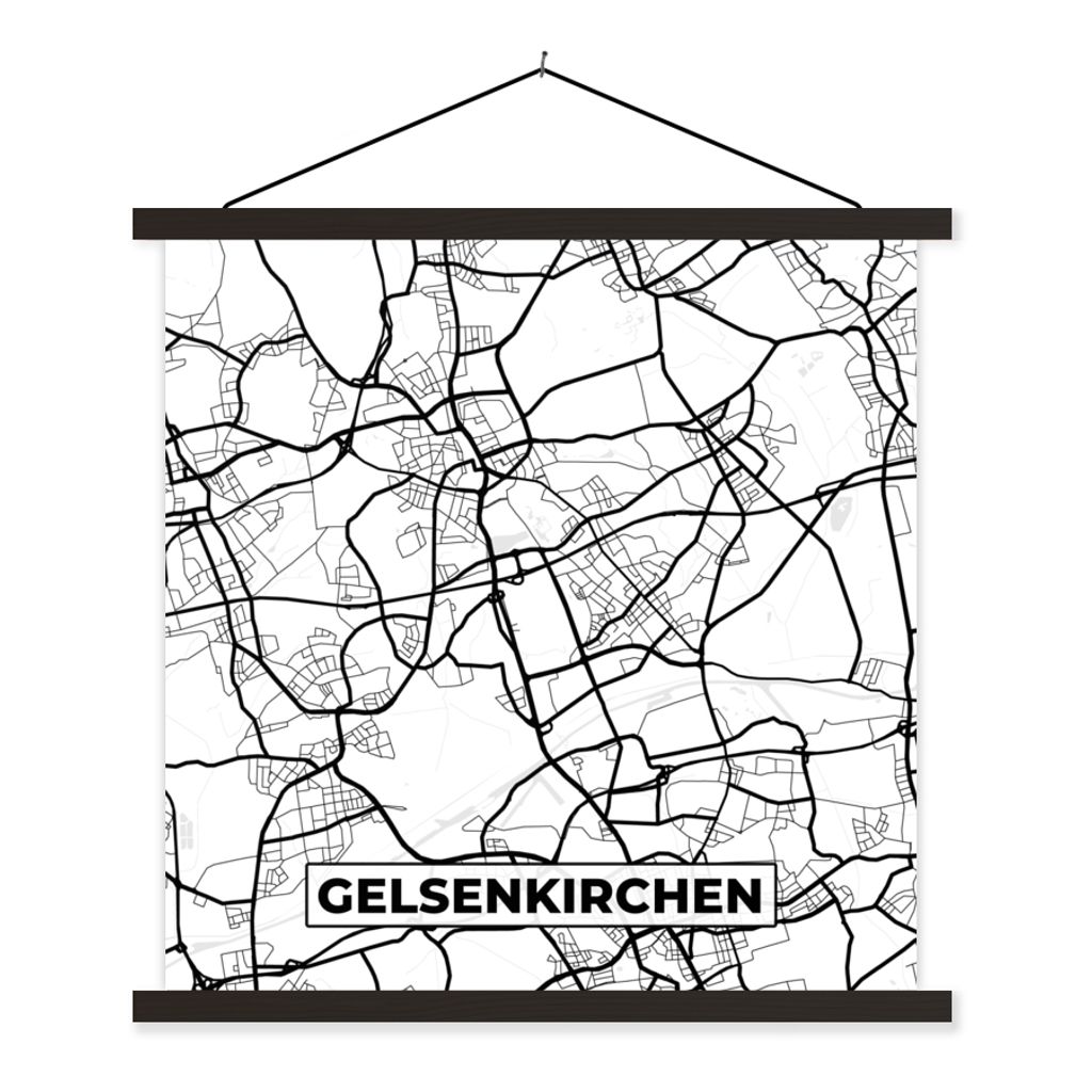 MuchoWow Textilposter Karte - Gelsenkirchen - Stadtplan 120x120 cm mit schwarzem Rahmen - Aufhängungsset