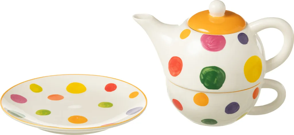 Théière et Tasse J-Line Tea For One en Porcelaine Gain de Place 3 Pcs
