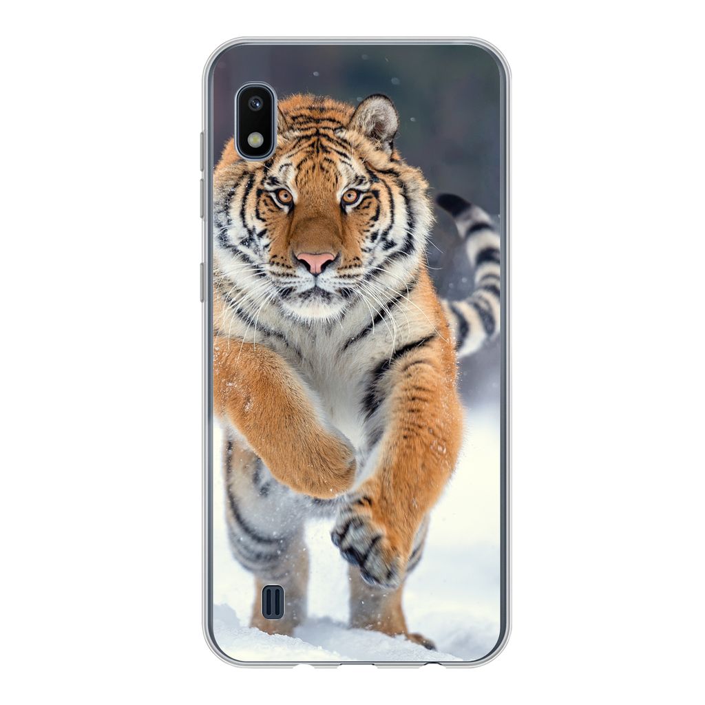 MuchoWow Handyhülle Schutzhülle Hülle für Samsung Galaxy A10 Tiger - Landschaft - Schnee - Tiere Silikon Softcase Handy Hülle - Schutzhülle