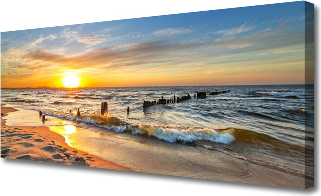 Tulup Leinwand-Bilder 125x50 Wandbild Canvas Kunstdruck Sonne Meer Strand Landschaft