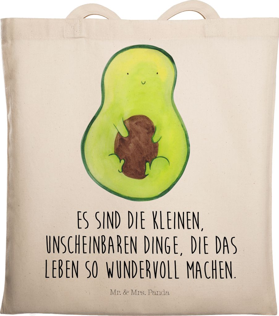Mr. & Mrs. Panda Stoffbeutel Avocado Kern - Transparent - Geschenk, Tasche, Pflanze, Tragetasche, Einkaufstasche, Liebe, Spruch Leben, Schultasche,...