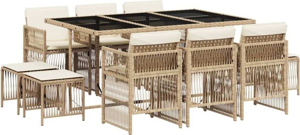 11-tlg. Garten-Essgruppe mit Kissen Beige Poly Rattan