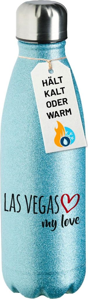 Huuraa Trinkflasche Las Vegas my love 500ml Blue Edelstahl Wasserflasche Trinkflasche Geschenkidee