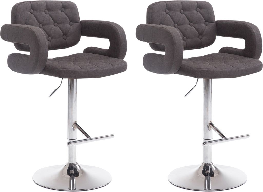TPFLiving 2er Set Barhocker Dubai Gestell Metall in Chromoptik Stoff Schwarz