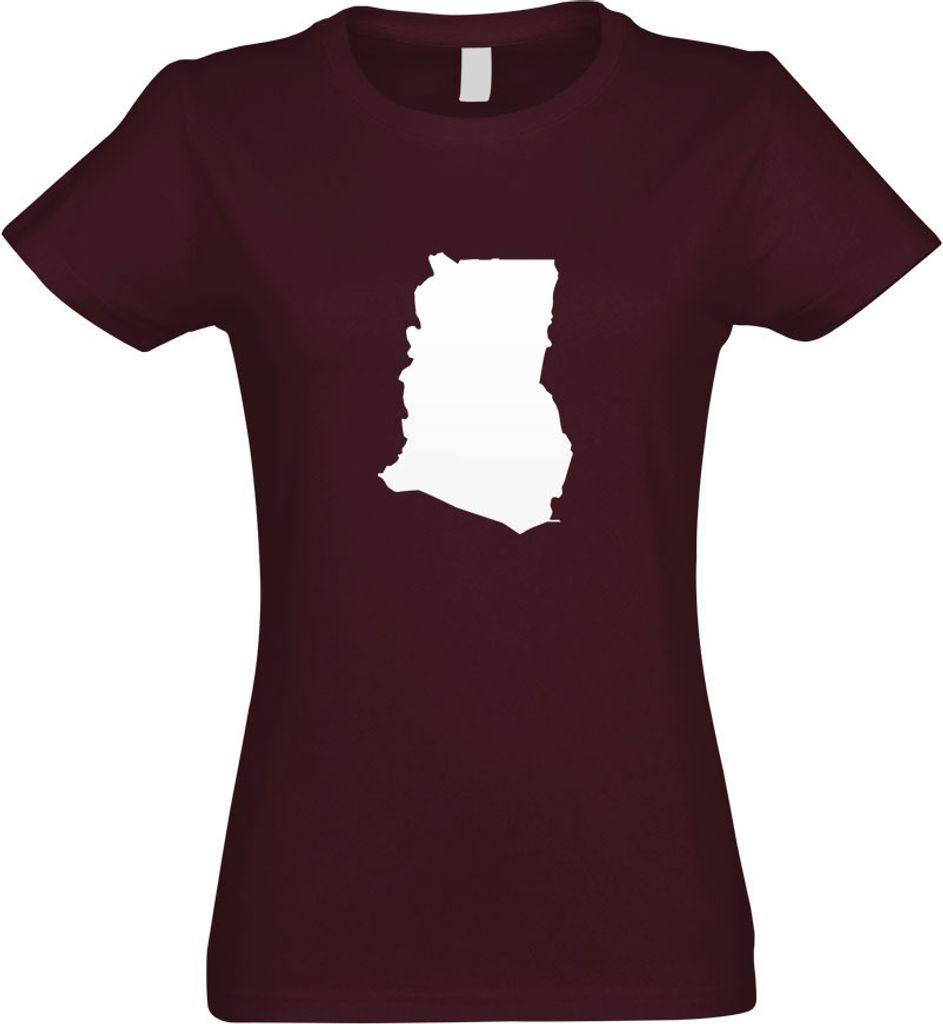 Kiwistar - T-Shirt tailliert - Damen - Burgund - Ghana Umriss Kontur - mit Motiv Bedruckt - Funshirt Design - Sport - Freizeit - Damen - XXL