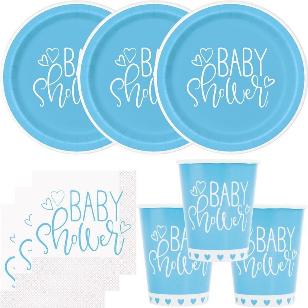 48 Teile Baby Shower Herzchen in Hellblau Party Deko Set für 16 Personen Jungs