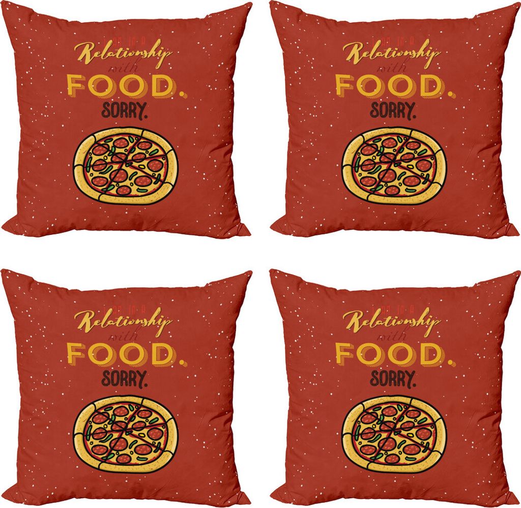ABAKUHAUS meme Kissenbezug Set (4 Stück), Pizza Beziehung mit Essen, Moderner Doppelseitiger Digitaldruck, 40 cm x 40 cm, Paprika Erde Gelb