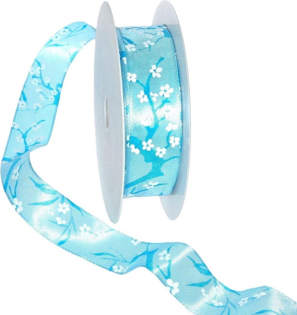Dekoband "Kirschblüte" - Hellblau - 25mm - Rolle 25m - 47011-25-25-70