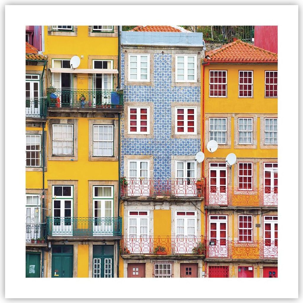 Poster - Poster ohne Rahmen - Casas Ribeira Porto - 50x50 cm - Wand Bild - Wanddeko - Wandbilder - Kunstposter - Wandposter - Bilder - Kunstdruck -...