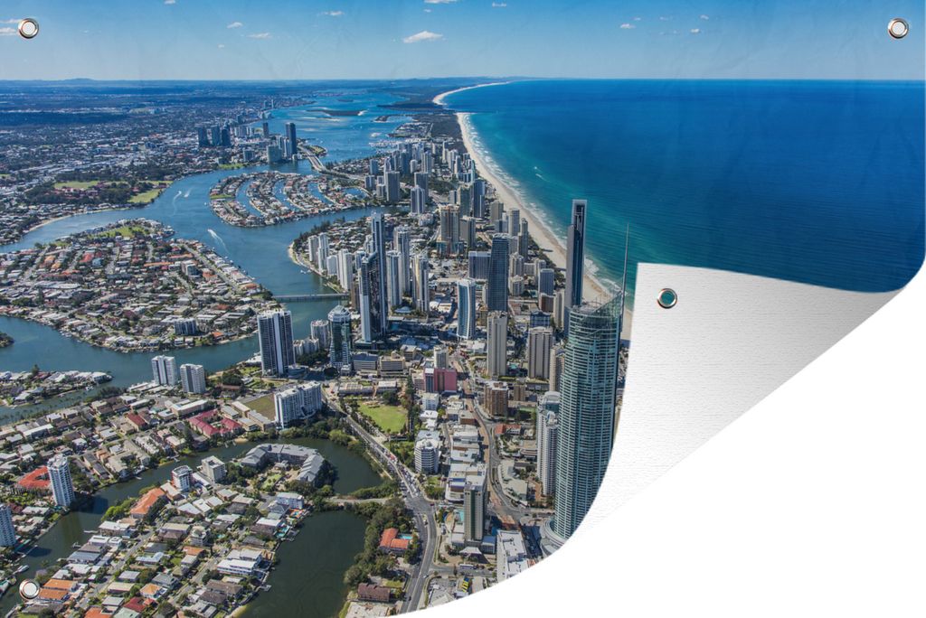 MuchoWow 60x40 cm Outdoor-Poster Gartendeko Sichtschutz Garten Poster für den Garten Luftaufnahme der Gold Coast in Australien an einem klaren Tag