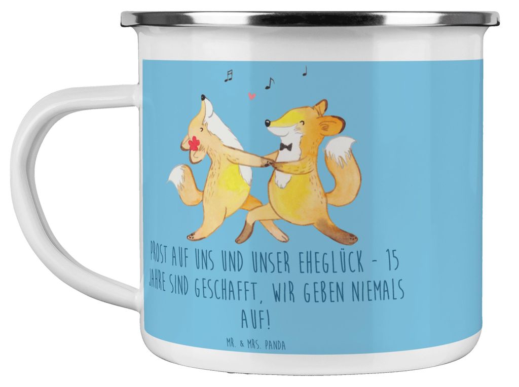 Mr. & Mrs. Panda Emaille Tasse 15. Hochzeitstag Gläserne Hochzeit - Sky Blue - Geschenk, Becher, Jahrestag, Heirat, Eheleben, Outdoor, Geschenke, ...