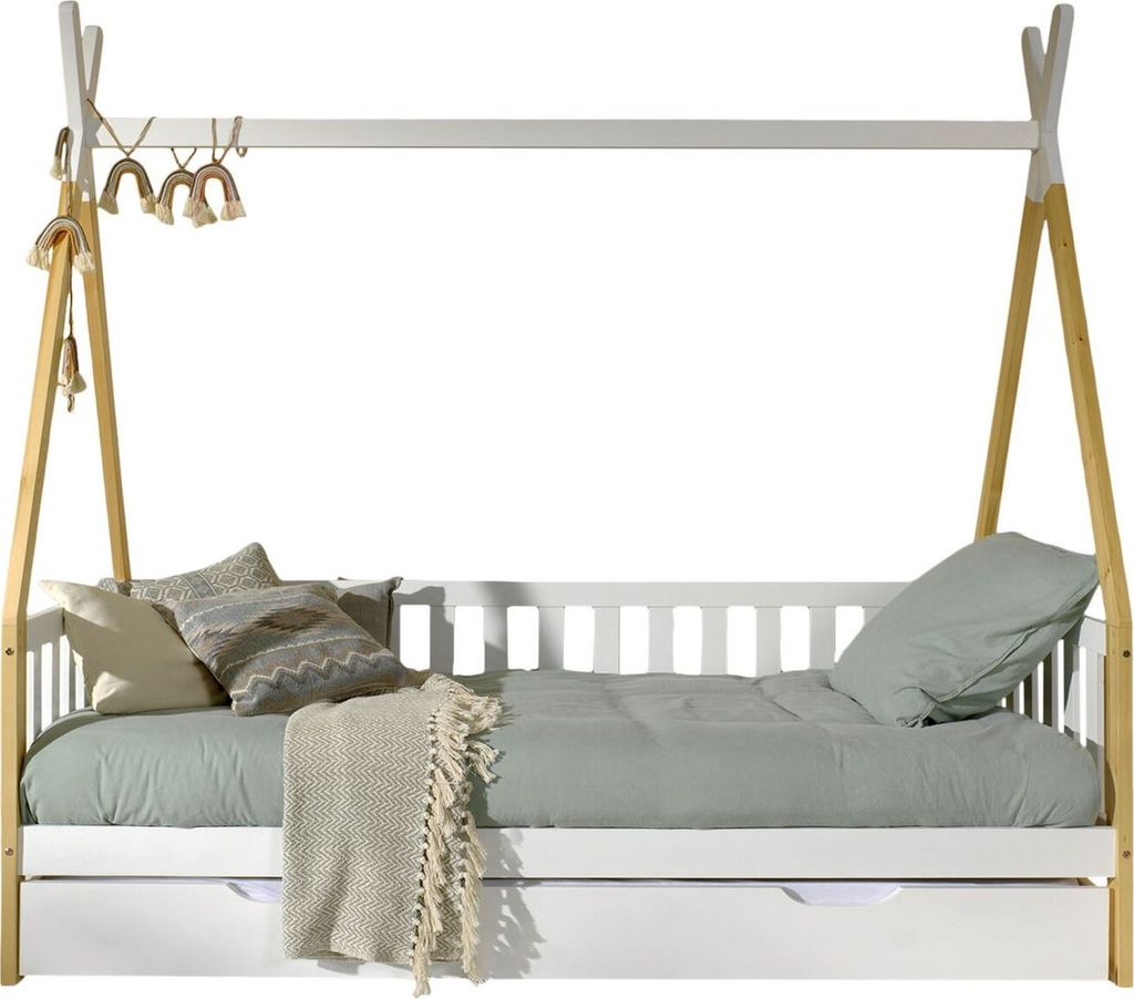 Zeltbett Karyn 6 206x96x185 Kinderbett Massivholz Weiß/natur