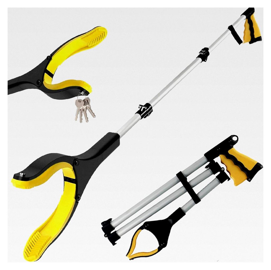 Müllzange Greifzange für Senioren, Faltbare Greifzange 110 cm mit Magnetspitzen, Müllgreifer in Gelb