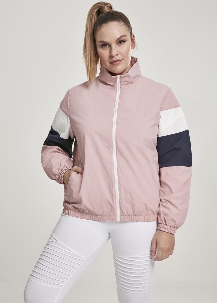 Urban Classics TB2663 | Ladies 3-Tone Crinkle Track Jacket Trainingsjacke - Farbe: darkrose/nvy/wht - Größe: XS