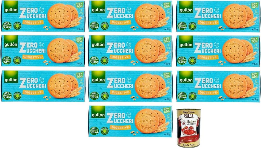 10x Gullón Digestive Biscotti Integrali Zero Zuccheri,Vollkornkekse mit Süßungsmitteln Zuckerfreie,Packung mit 400g + Italian Gourmet Polpa di P...