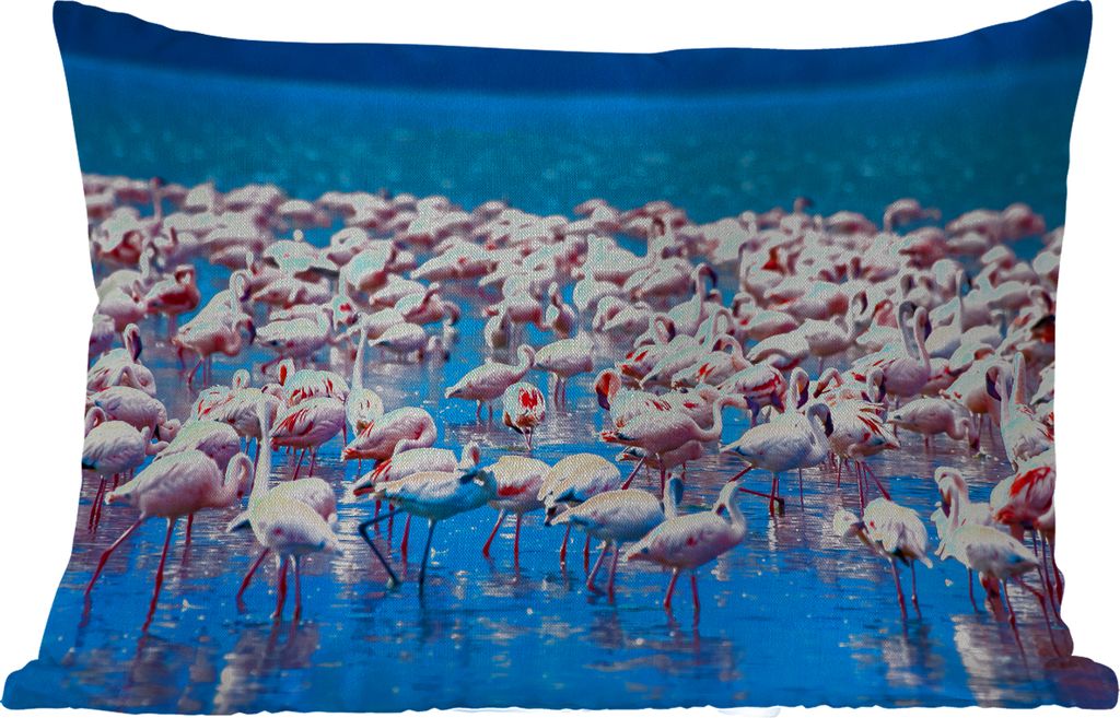 MuchoWow Outdoor Kissen - Flamingo - Wasser - Tropisch - Rosa - 60x40 cm - Wetterfest - Lounge Kissen - Zierkissen - Kissen für Innenräume
