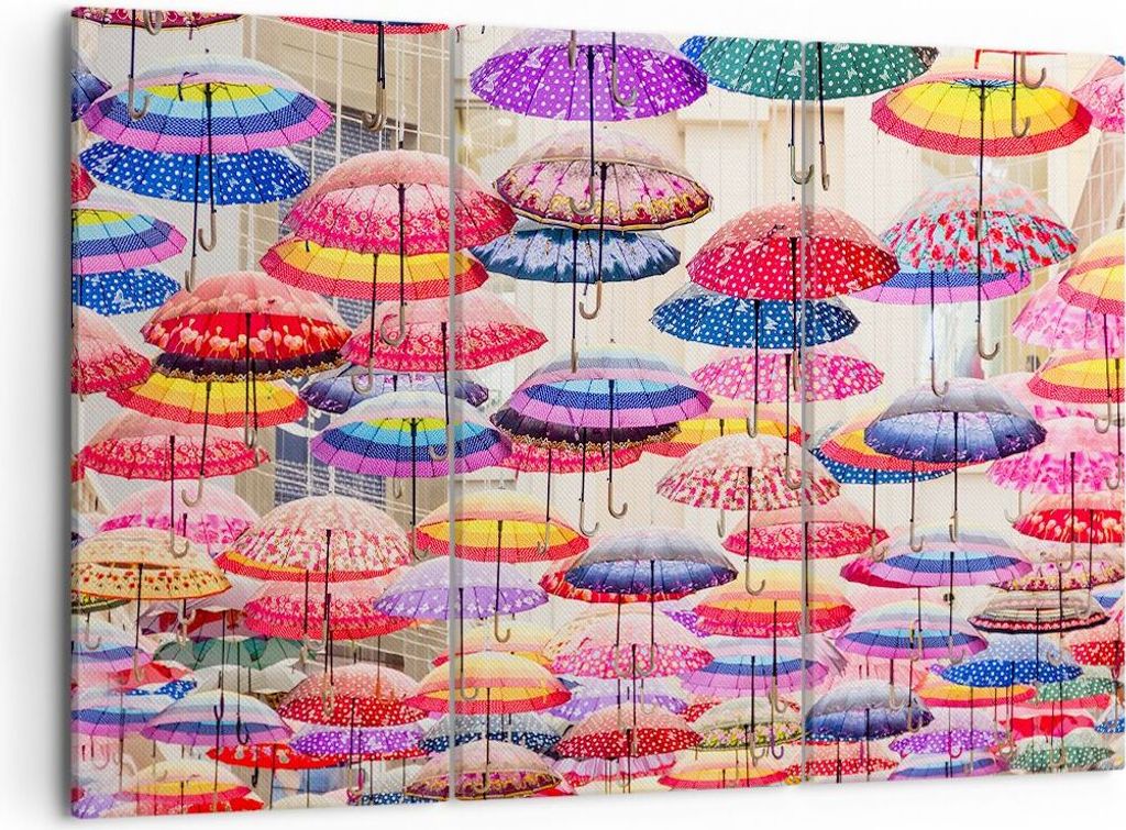 Bild auf Leinwand - Leinwandbild - Regenschirme City Dekoration Himmel - 105x70cm - Wand Bild - Wanddeko - Leinwanddruck - Bilder - Kunstdruck - Le...