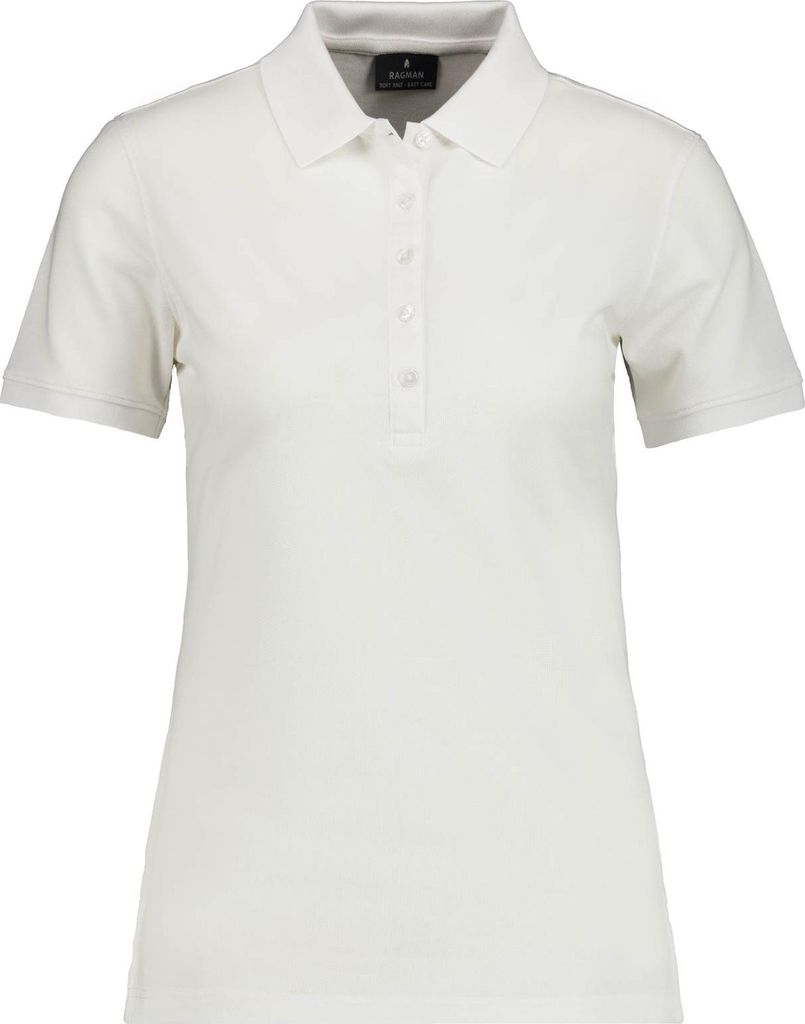 RAGWOMAN Damen Poloshirt Kurzarm Regular Baumwollmix Piqué Weiß M