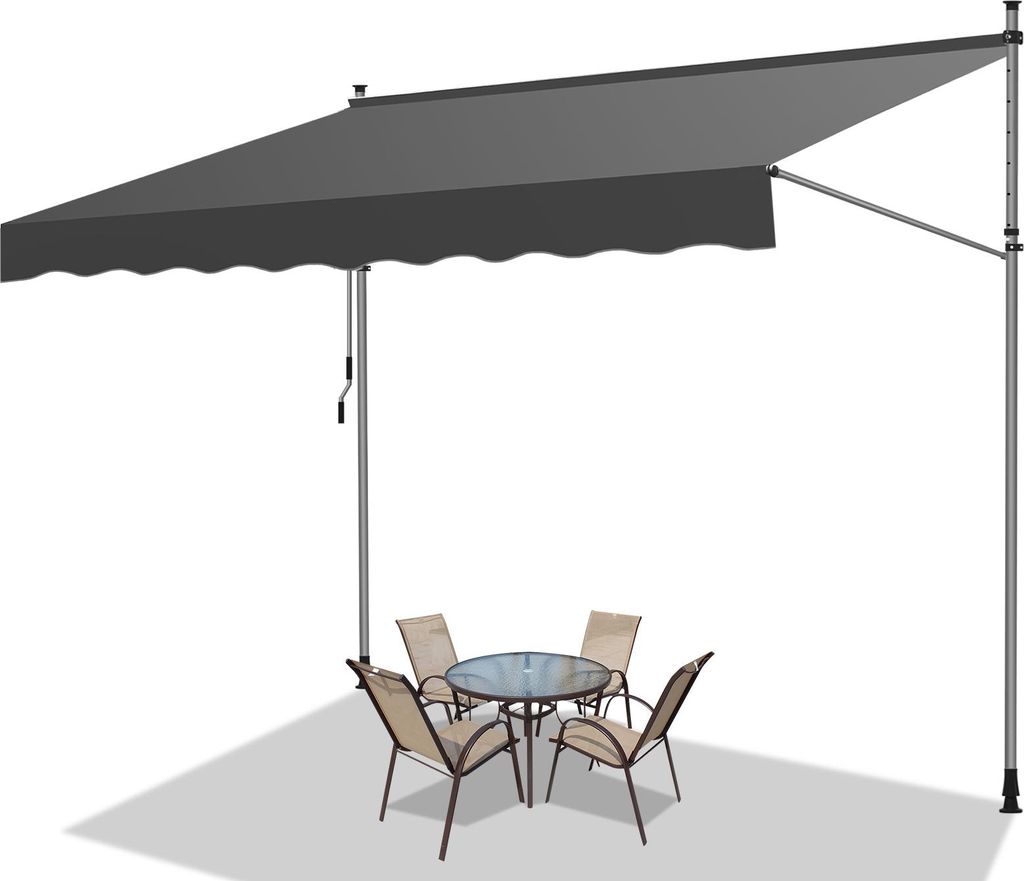 Faziango Markise Klemmmarkise Balkonmarkise Grau mit Handkurbel ohne Bohren Sonnenschutz UV-Schutz und wasserfestund höhenverstellbar 400cm