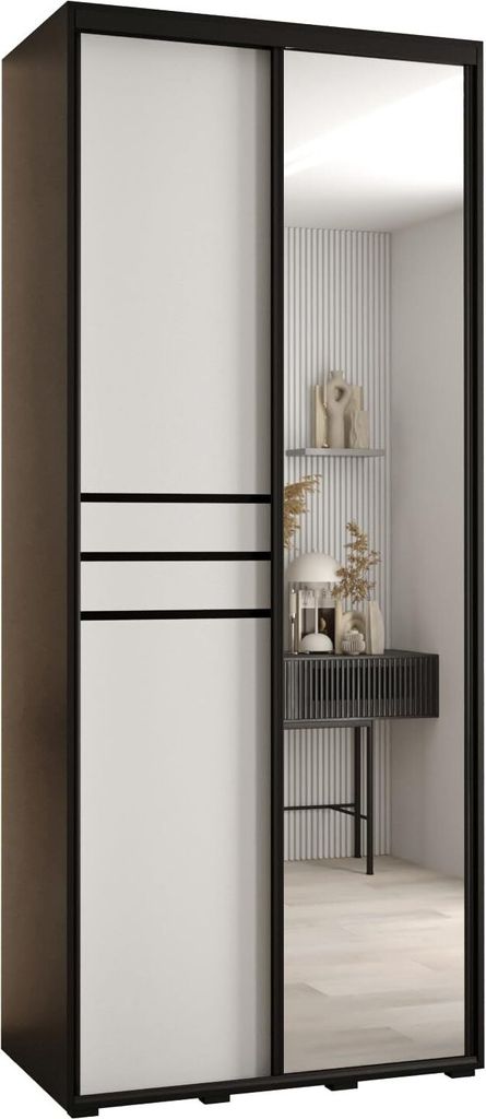 MEBLE KRYSPOL Davos 11 Schrank, zwei Türen - 235,2x120x60 cm - Schwarz Weiß Schwarz