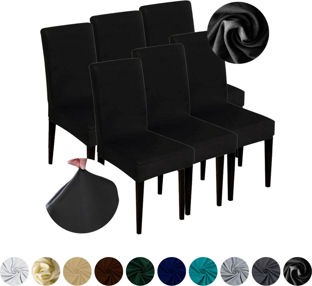 MEBLE ODNOWA, Stuhlhusse, Stuhlbezug, Standardgröße, Glat, Schwarz, 6er, elastisch, Stuhlbezüge, Stuhlhussen, maschinenwaschbar