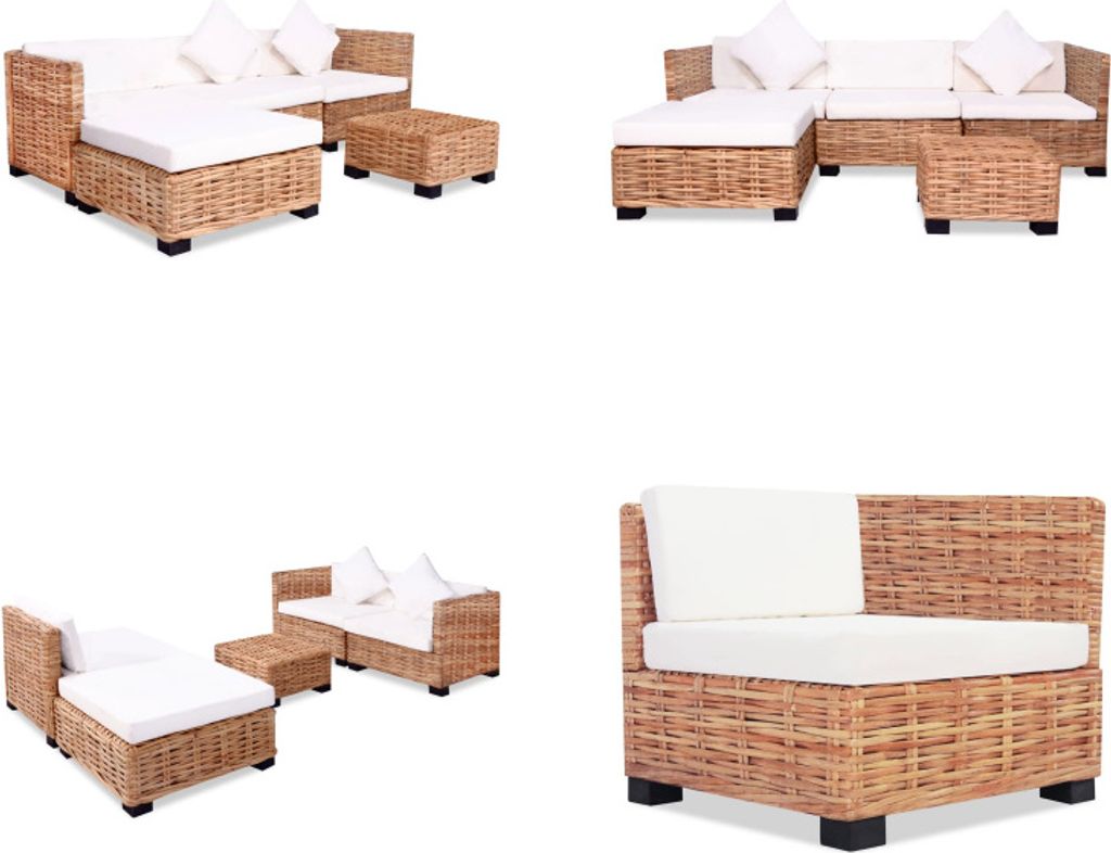 vidaXL Sofagarnitur 14 tlg. Natürliches Rattan - Sofa-Set - Sofa-Sets - Wohnzimmer-Set - Wohnzimmer-Sets