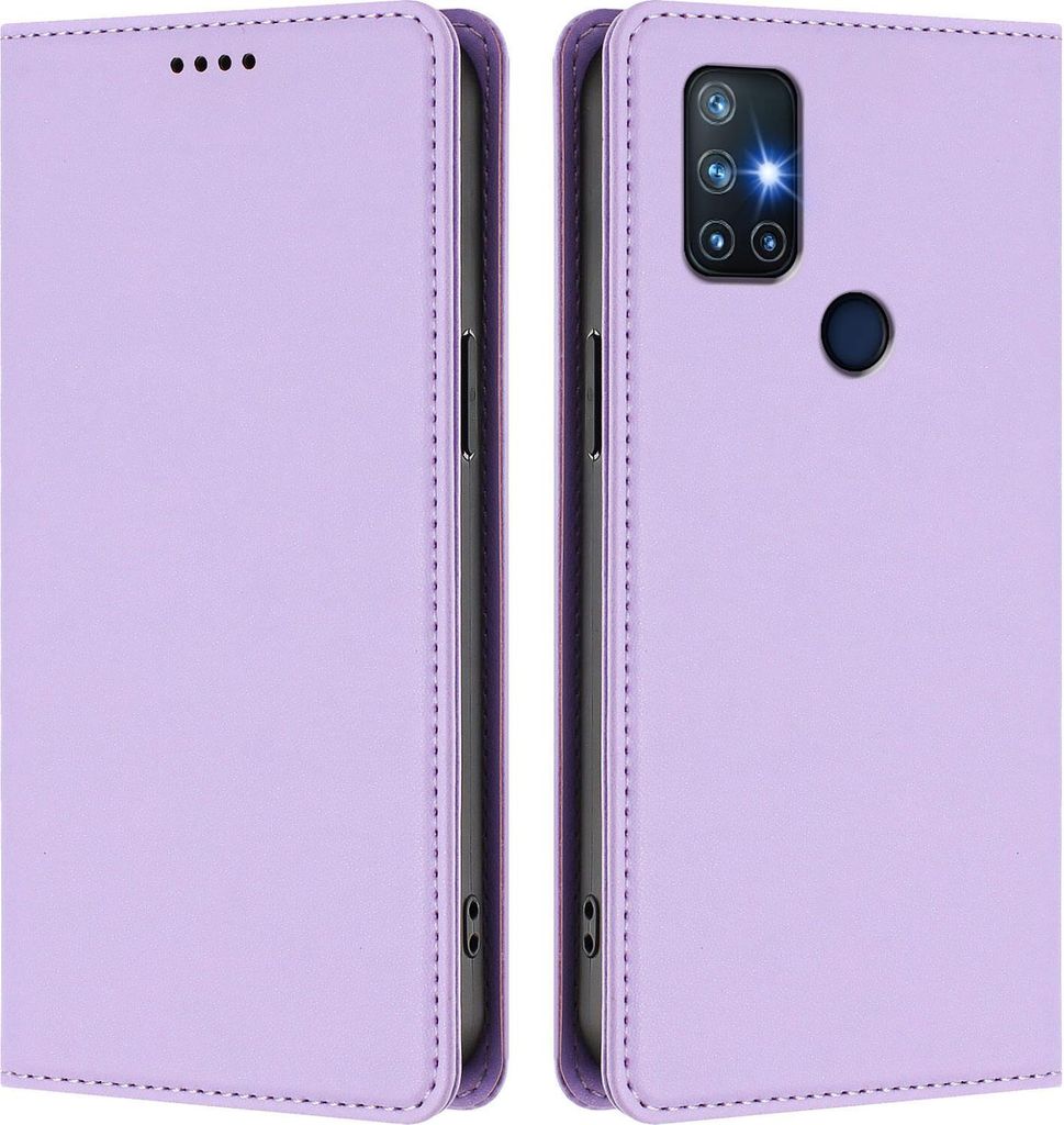 Handyhülle für OnePlus Nord N10 5G, Kunstleder Klapphülle Stoßfeste Magnetische Hülle mit Ständer Violett