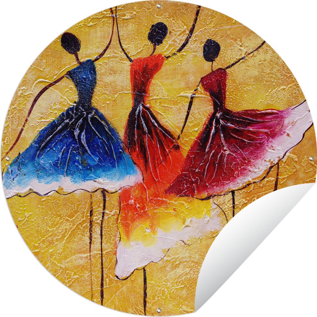 MuchoWow Gartenposter Outdoor-Poster Rund Gemälde - Frauen - Kleid - Öl Ø 90 cm Gartendeko Rundes Poster draußen