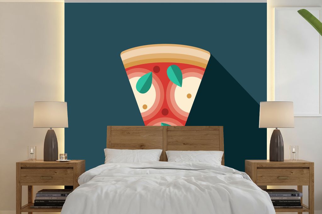 MuchoWow Fototapete für Wohnzimmer oder Schlafzimmer Wandtapete Vinyl Motivtapete Unterzeichneter Pizzapunkt - 220x220 cm - Tapeten