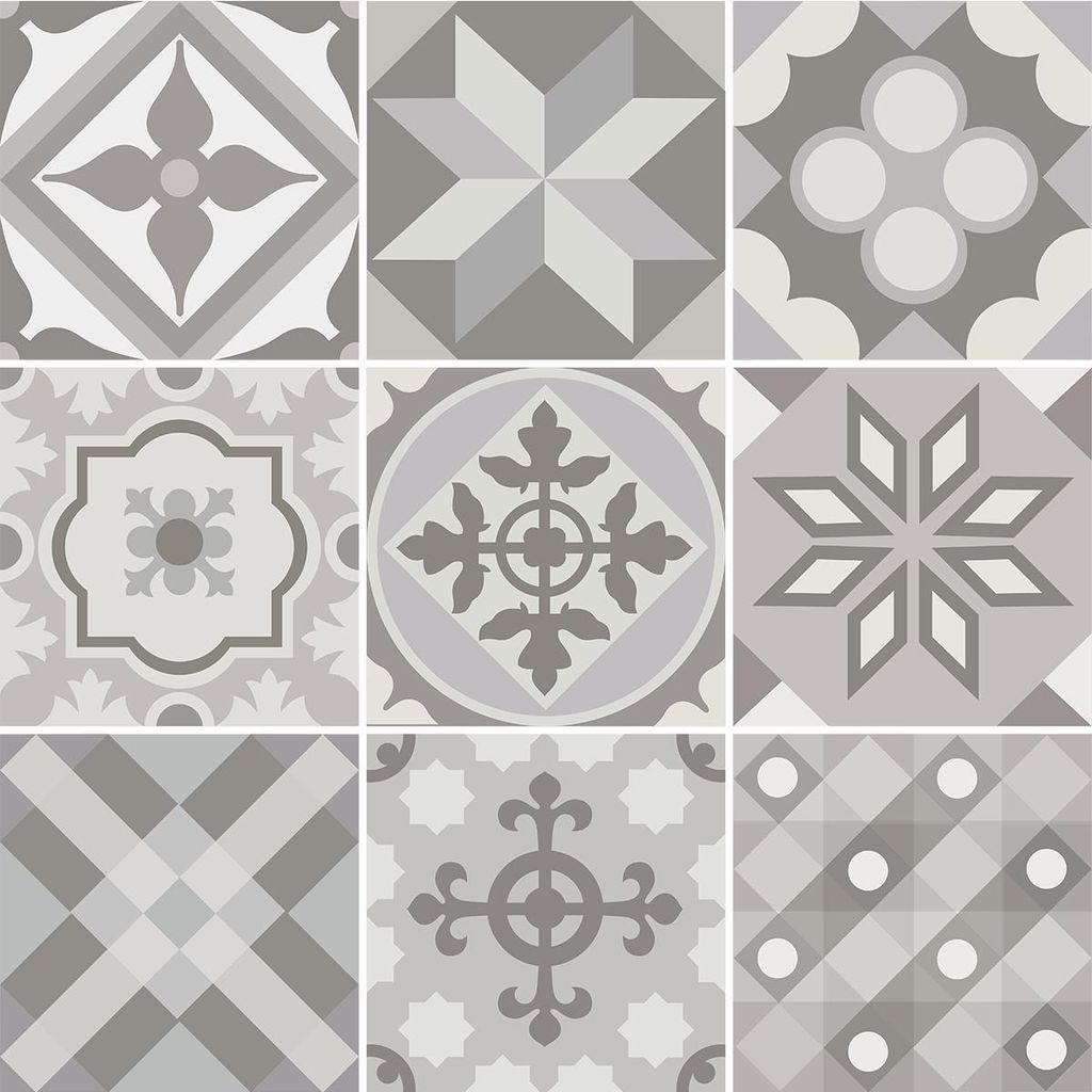 Selbstklebende Fliesenaufkleber für Küche und Bad – 9 Zementfliesenaufkleber (Azulejos Cuartango) – 9 Aufkleber, 10 x 10 cm