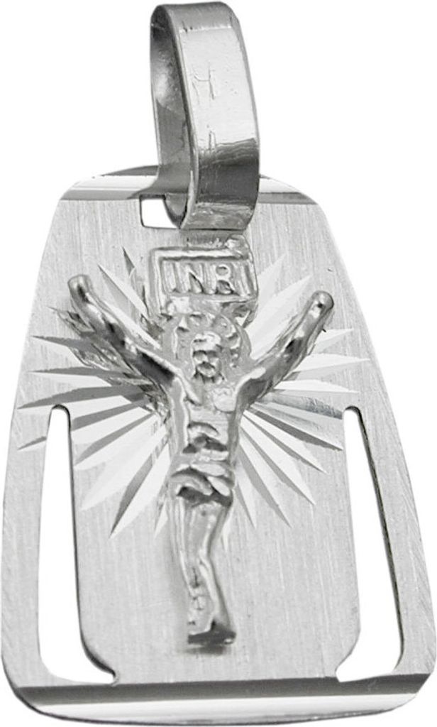 Anhänger Platte mit Jesus aus 925 Silber matt-glänzend diamantiert Uni