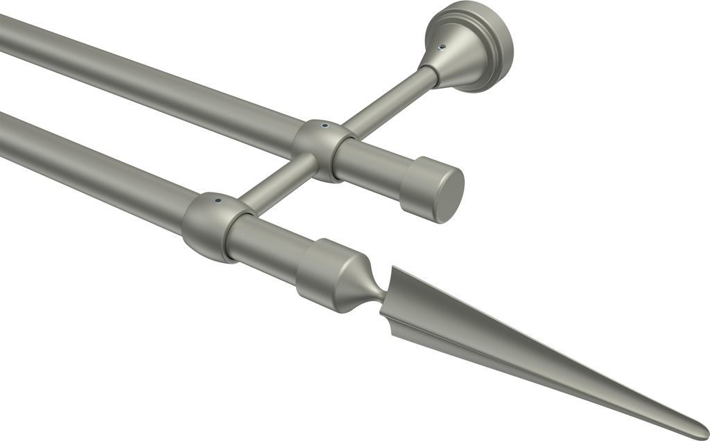 Interdeco Gardinenstange / Vorhangstange Chrom matt, Typ Primus Lorenzo (Speer), 16 mm Ø 2-läufig, 180 cm