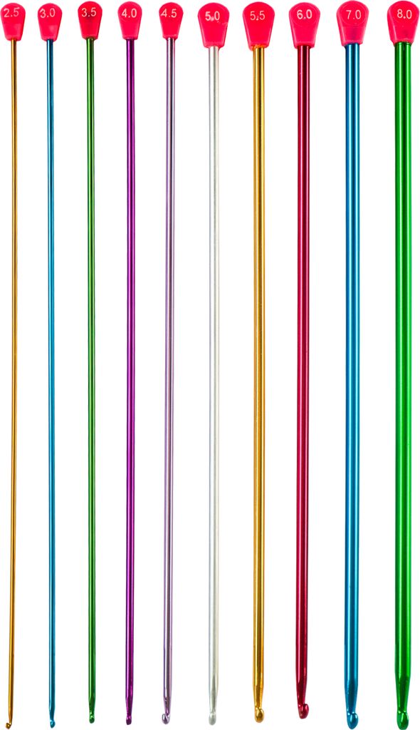 Curtzy Afghanische Tunesische Häkelnadel Set aus Aluminium (10 Größen) – Häkelnadeln Set je 35 cm – Größen 2,5-8 mm – Häkelnadeln Bunt...