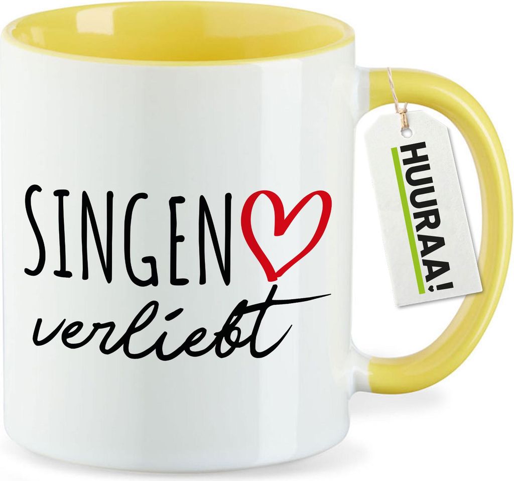 Huuraa Kaffeetasse Singen (Hohentwiel) verliebt 330ml Gelb Keramik Kaffeebecher Geschenkidee