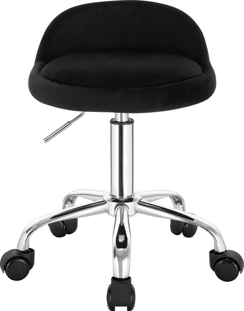 Bürohocker - Drehstuhl - Höhenverstellbar 53–65,5 cm - Niedrige Rückenlehne - 360° drehbar - Mit Rollen - Samtbezug - Schwarz