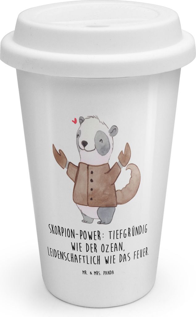 Mr. & Mrs. Panda Thermokaffeebecher Skorpion Astrologie - Weiß - Geschenk, Thermobecher To Go, Sternzeichen, Tierkreiszeichen, Kaffeebecher, ToGo,...