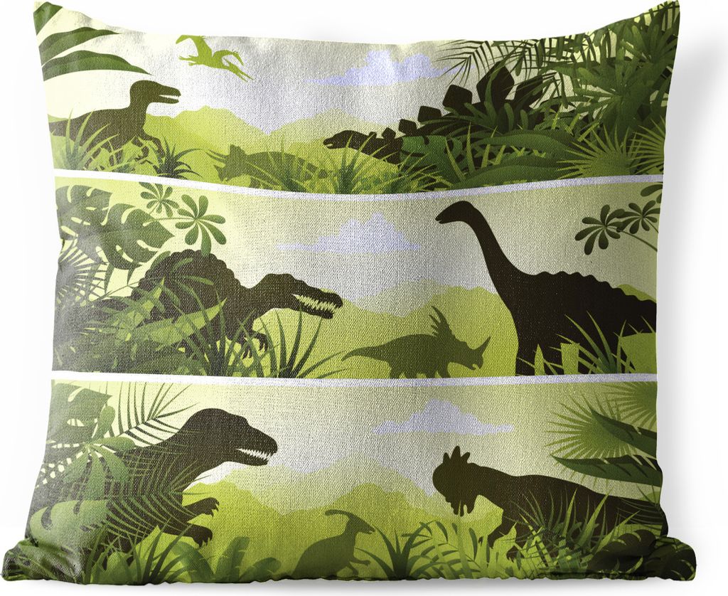 MuchoWow Outdoor Kissen - Dinosaurier - Dschungel - Illustration - Kinder - Kind - 45x45 cm - Wetterfest - Lounge Kissen - Fotokissen - Dekorativ...