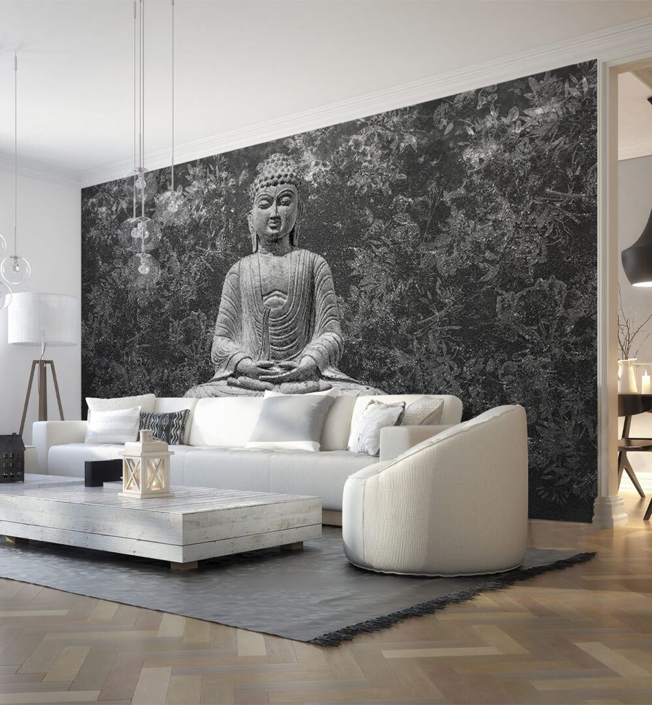 Fototapete Buddha Statue grau, Material:Superior Vlies 350g/qm, Größe Tapete:455 x 300cm
