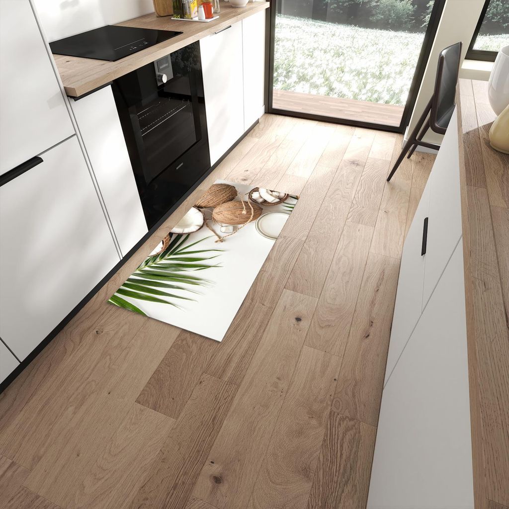 Küchenteppich 60x120cm rutschfest & abwischbar PVC Läufer - Kokosnüsse und Blätter