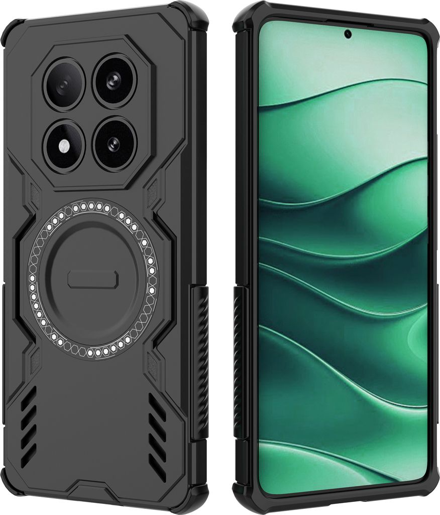 Magnetisch Hülle für Xiaomi Poco X7 / Redmi Note 14 Pro 5G, Hybrid PC TPU Bumper Stoßfestes Loch Wärmeableitung Handyhülle Schwarz