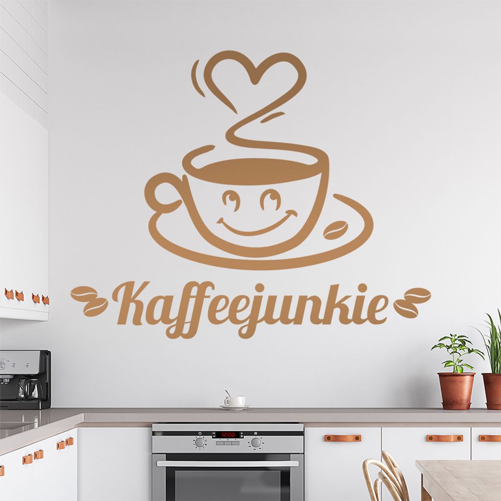Kaffeejunkie Wandtattoo in 6 Größen - Wandaufkleber Wall Sticker - Dekoration, Küche, Wohnzimmer, Schlafzimmer, Badezimmer