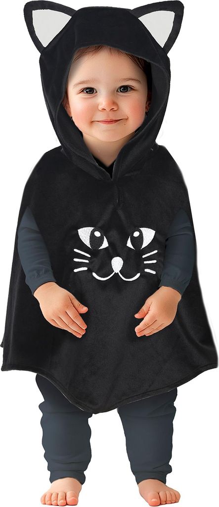 Katzen Kostüm bestehend aus einem ärmellosen Poncho mit Kapuze für Kleinkinder von Vorne