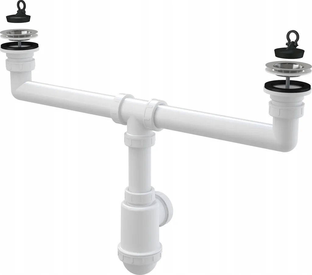Sifone per doppio lavello Alcadrain con griglie in acciaio inox DN70 A449 DN50/40