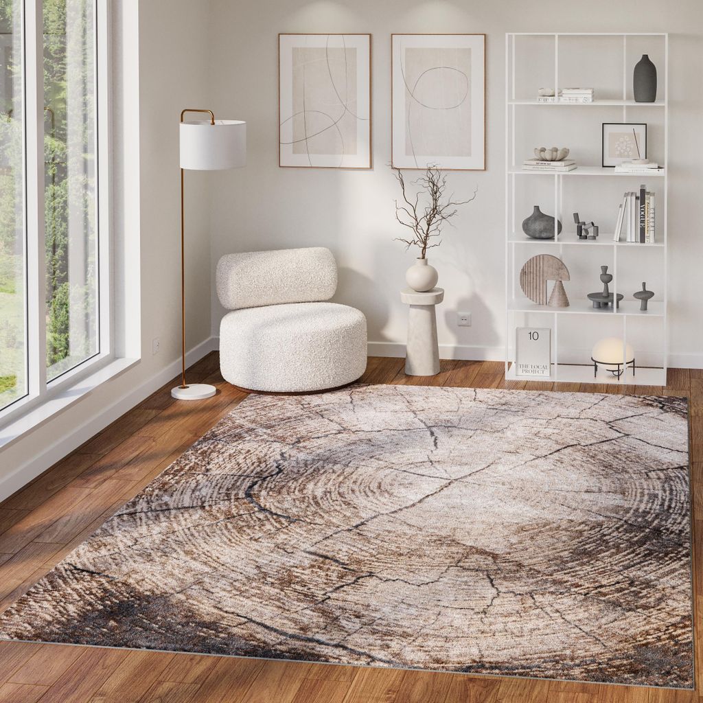 Tapiso Teppich COMO Modern Abstrakt Kurzflor Braun Creme 140 x 200 cm